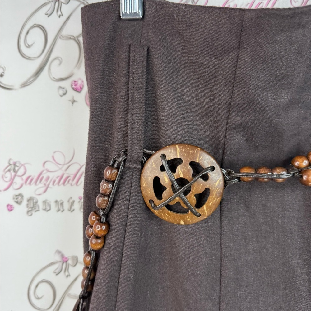 Vamp skirt belted wooden belt maxi long Elegant Brown Skirt with Decorative Belt - Picture 4 of 11